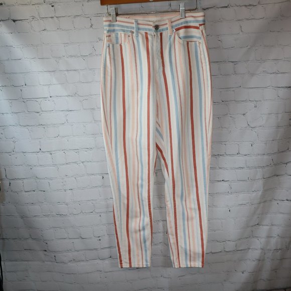 American Eagle White Multi Color Striped High Rise Mom Jeans Women's Size 2 - Picture 1 of 9